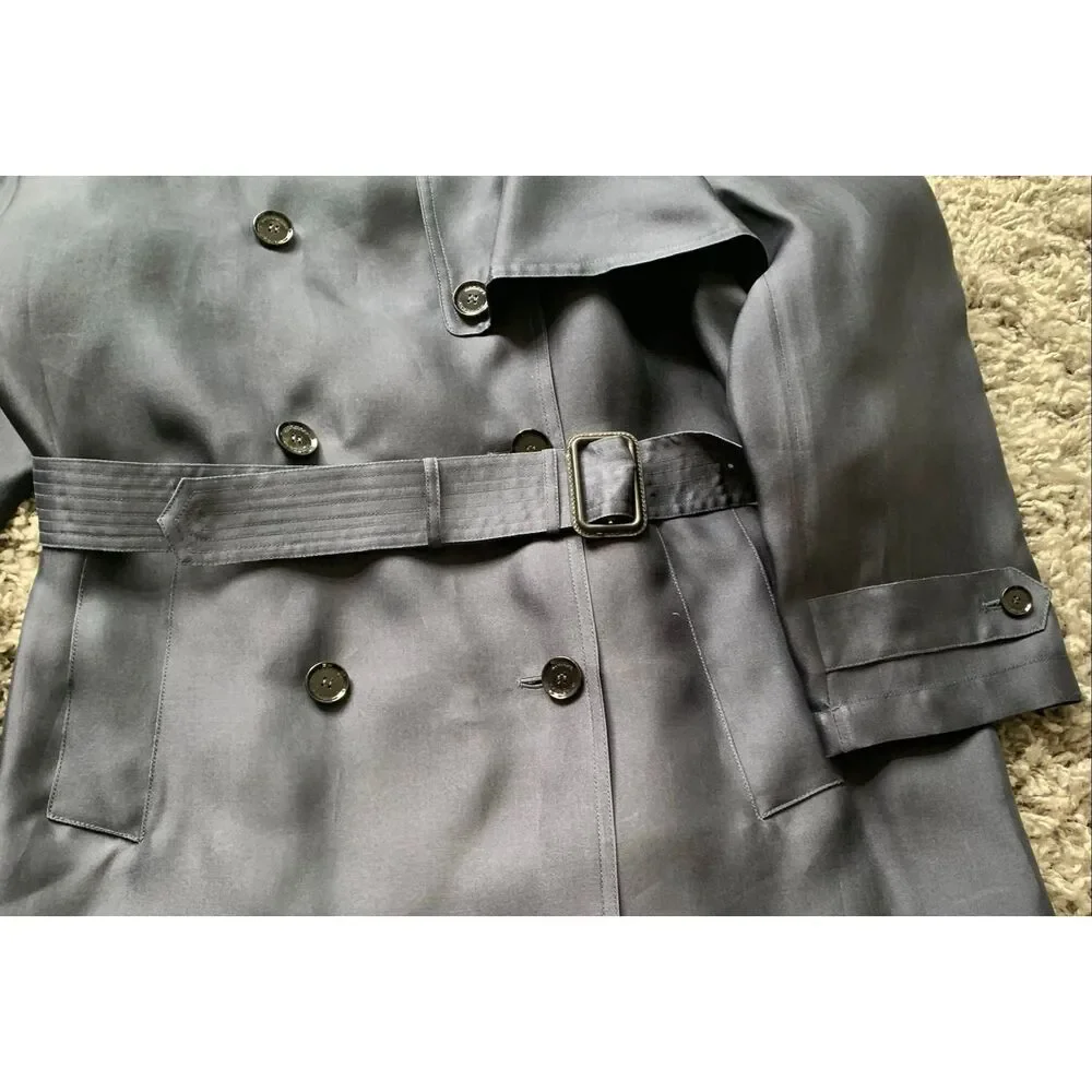 NEW NWT BURBERRY SILK Midnight Blue Trench Coat Jacket sz US 10 $3350 - Picture 11 of 14